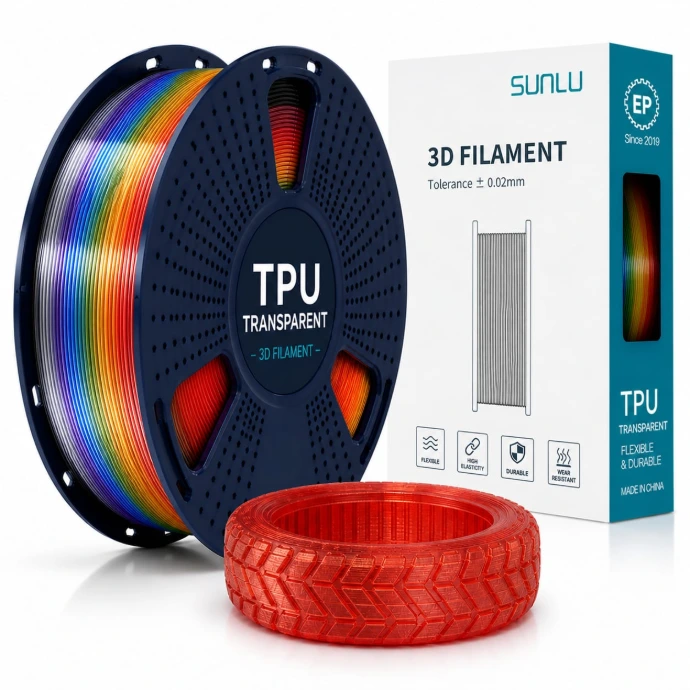 Sunlu TPU 95 Transparent Filament (Transparent Red)