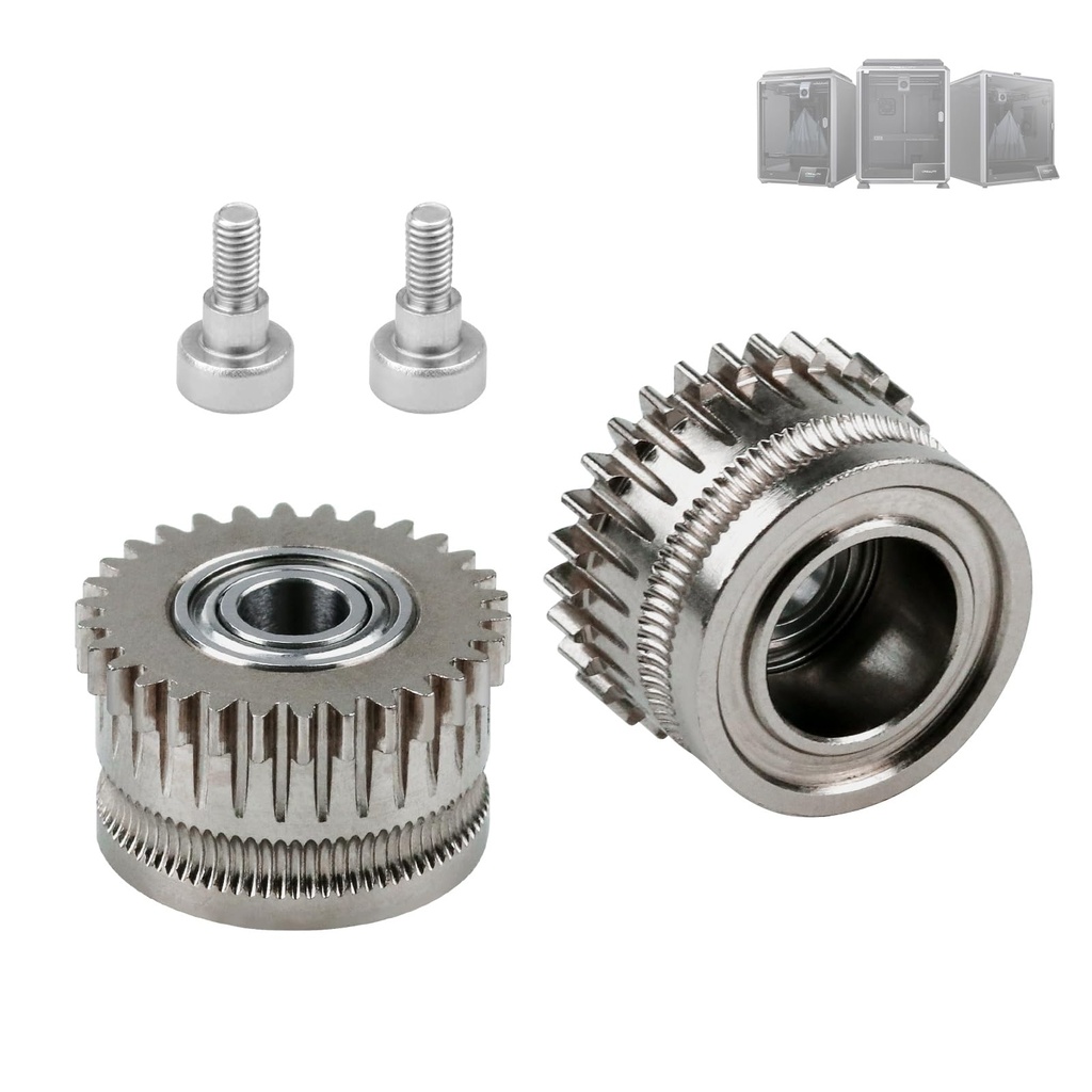 Creality K1C Extruder Gear (Dual Type) Hardened Steel Nickel Plated